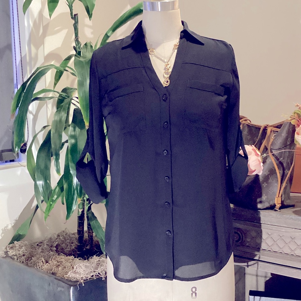 Express Black Portofino Slim Fit Shirt; Size XSmall